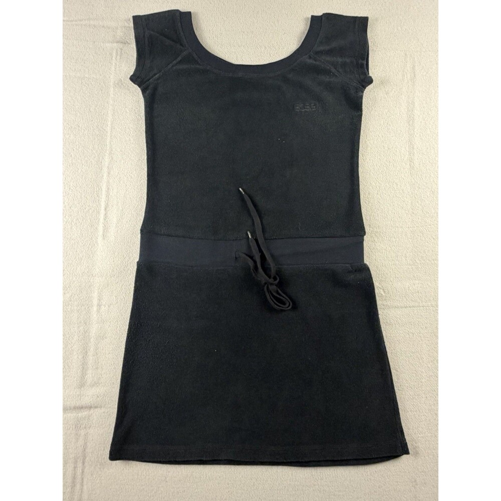 BCBGMAXAZRIA Black Knit Shift Dress Scoop Neck Cap Sleeve Drawstring Waist XS